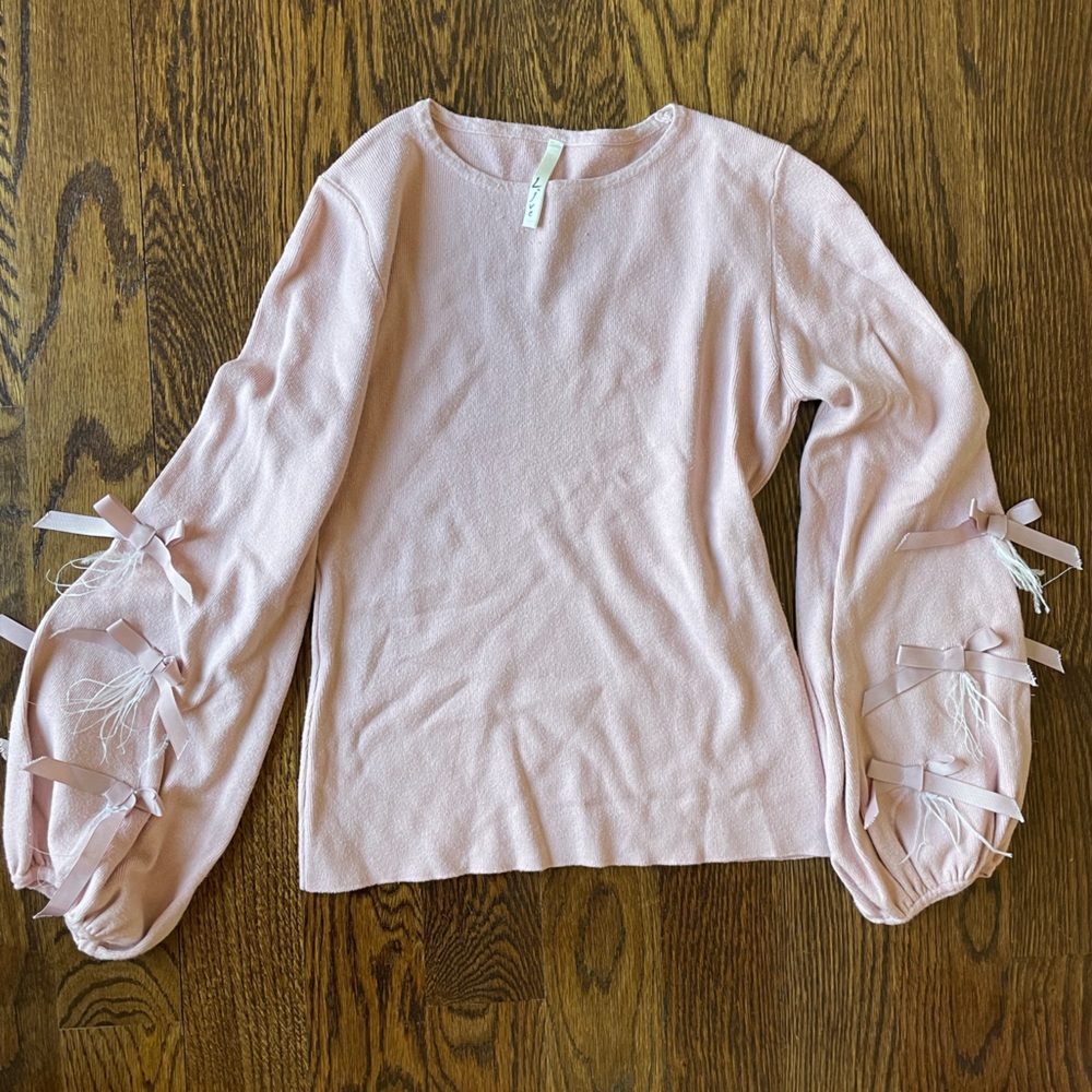 Pastel Pink Bow and Feather Sweater
